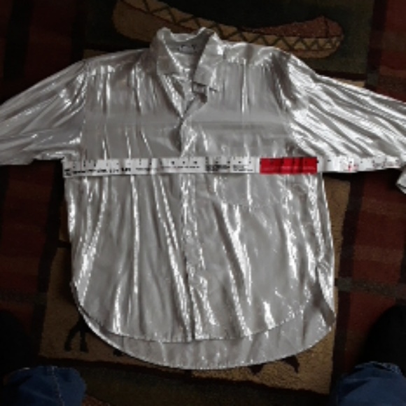 🩶 Vintage 80s Liquid Silver Metallic Blouse Hi Lo Bohemian Gypsy - Picture 6 of 15